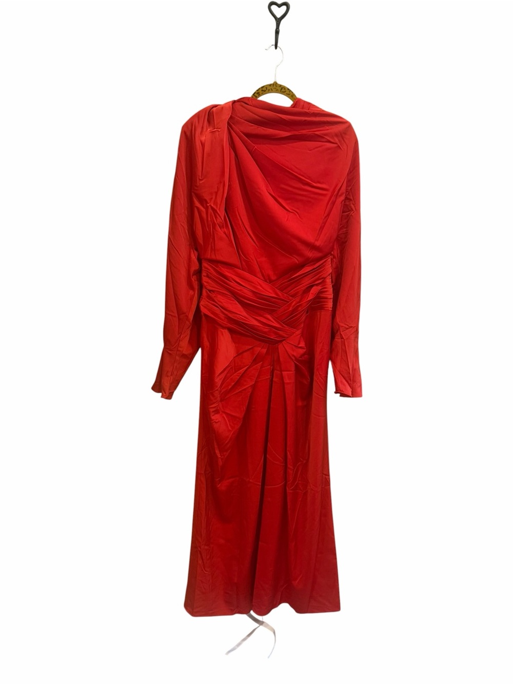 Draped Red Long-Sleeve Midi Dress
